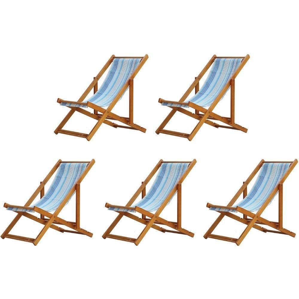 Kit 5 Cadeira Espreguiçadeira Dobrável Mel Sb-listras Azuis