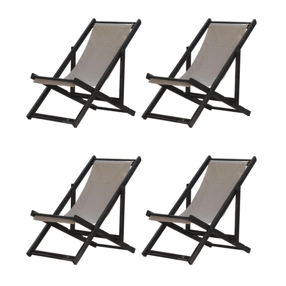 Kit 4 Espreguiçadeiras Dobrável Black Sb-bege