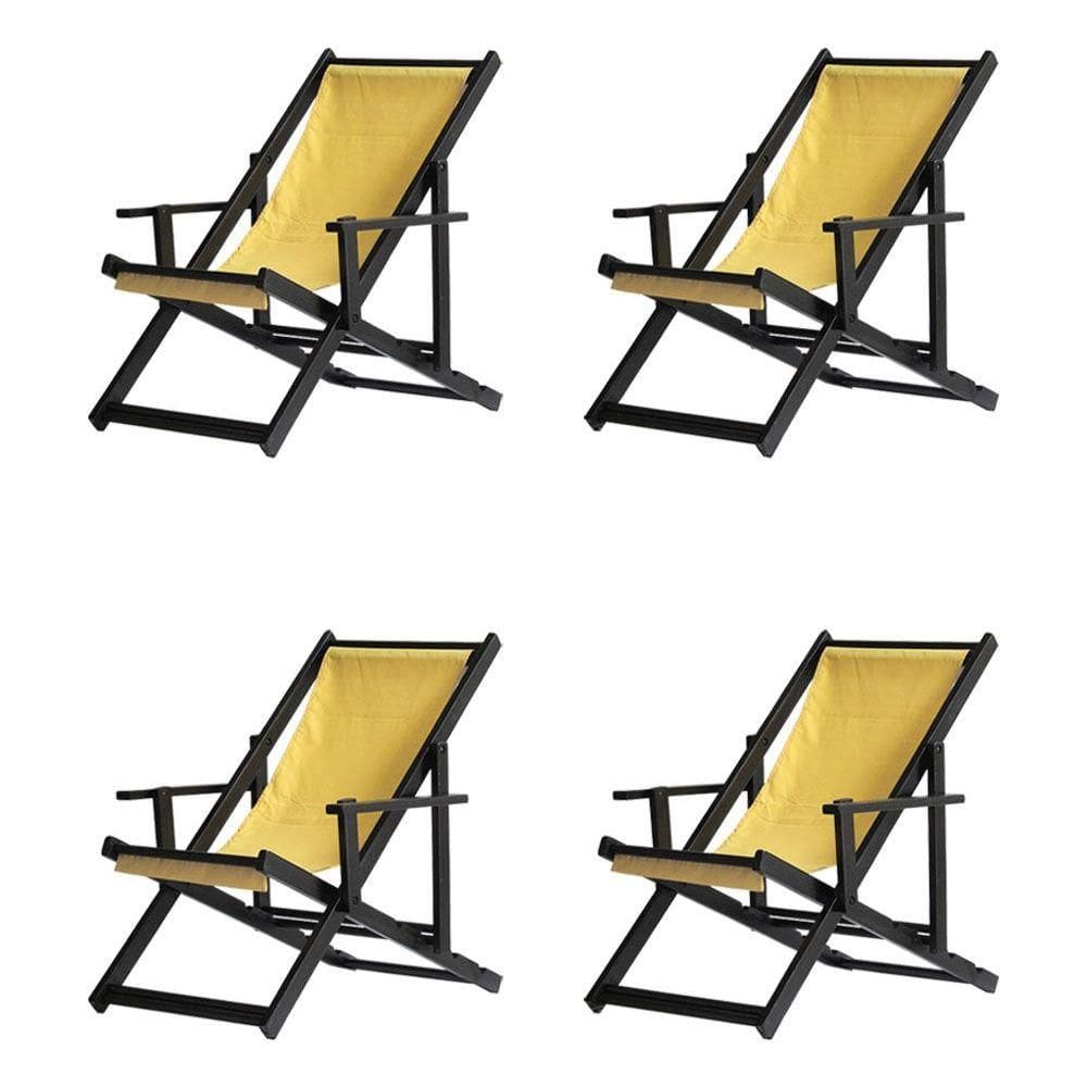 Kit 4 Espreguiçadeiras Dobrável Black Cb-amarelo