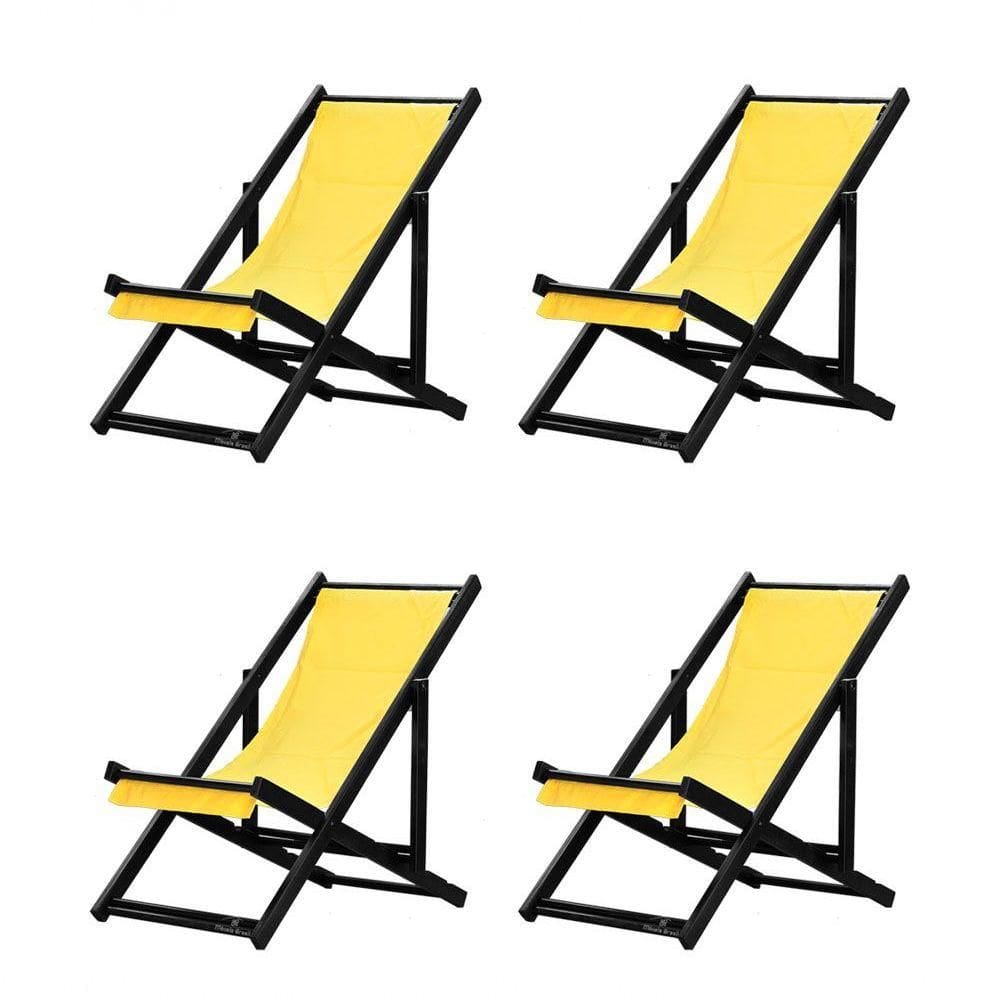 Kit 4 Espreguiçadeiras Dobrável Black Sb-amarelo