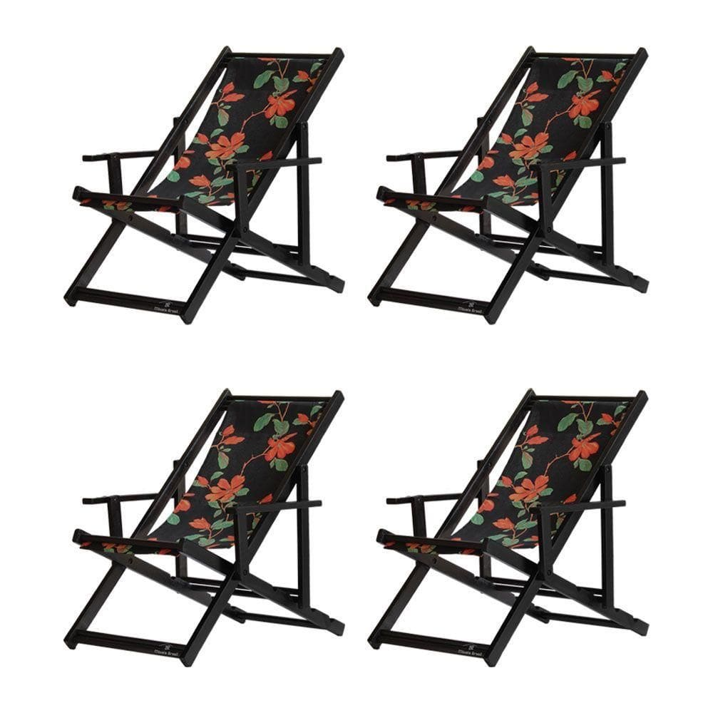 Kit 4 Espreguiçadeiras Dobrável Black Cb-preto Flores