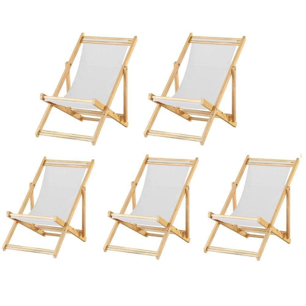 Kit 5 Cadeira Madeira Espreguiçadeira Dobrável Sb-branco