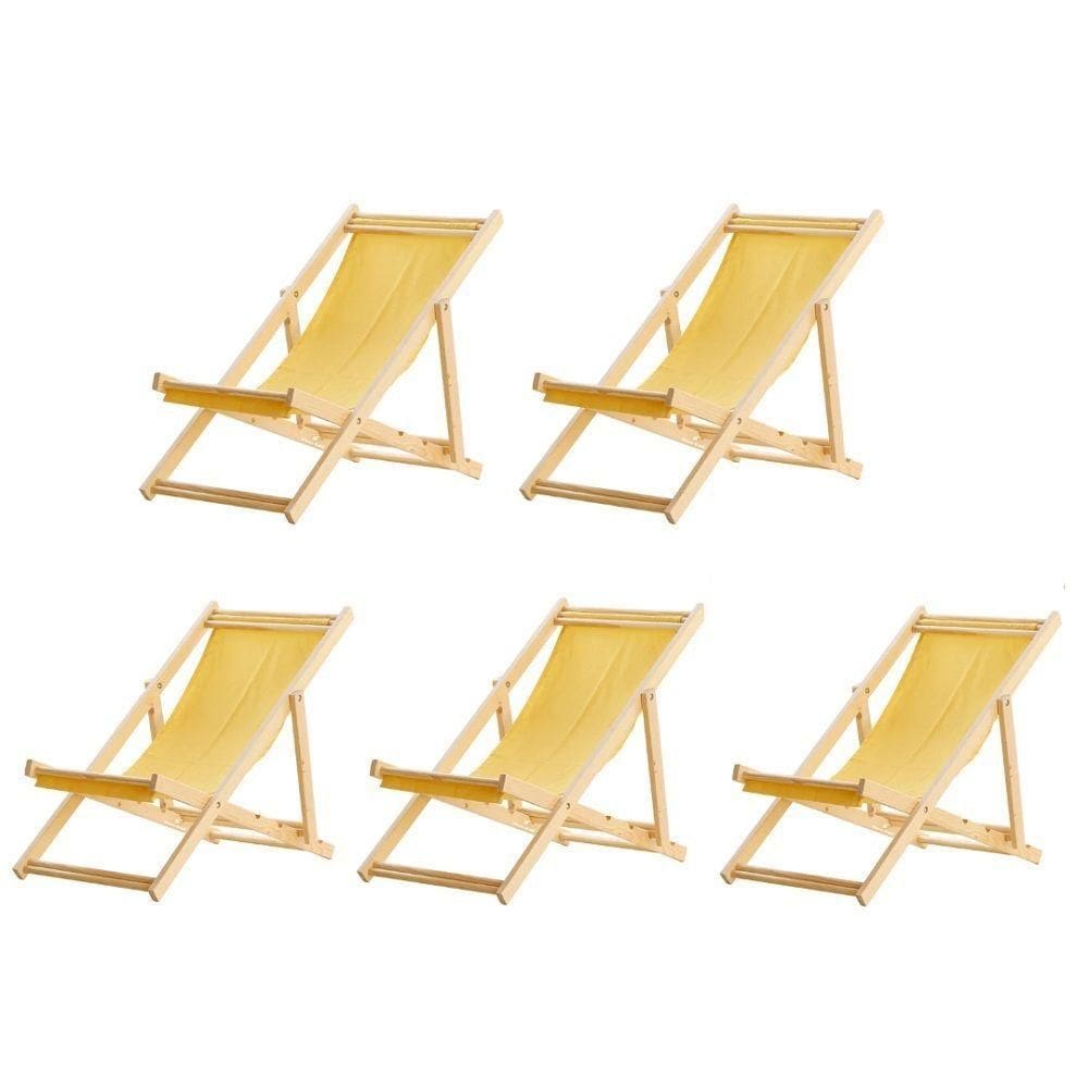 Kit 5 Cadeira Madeira Espreguiçadeira Dobrável Sb-amarelo