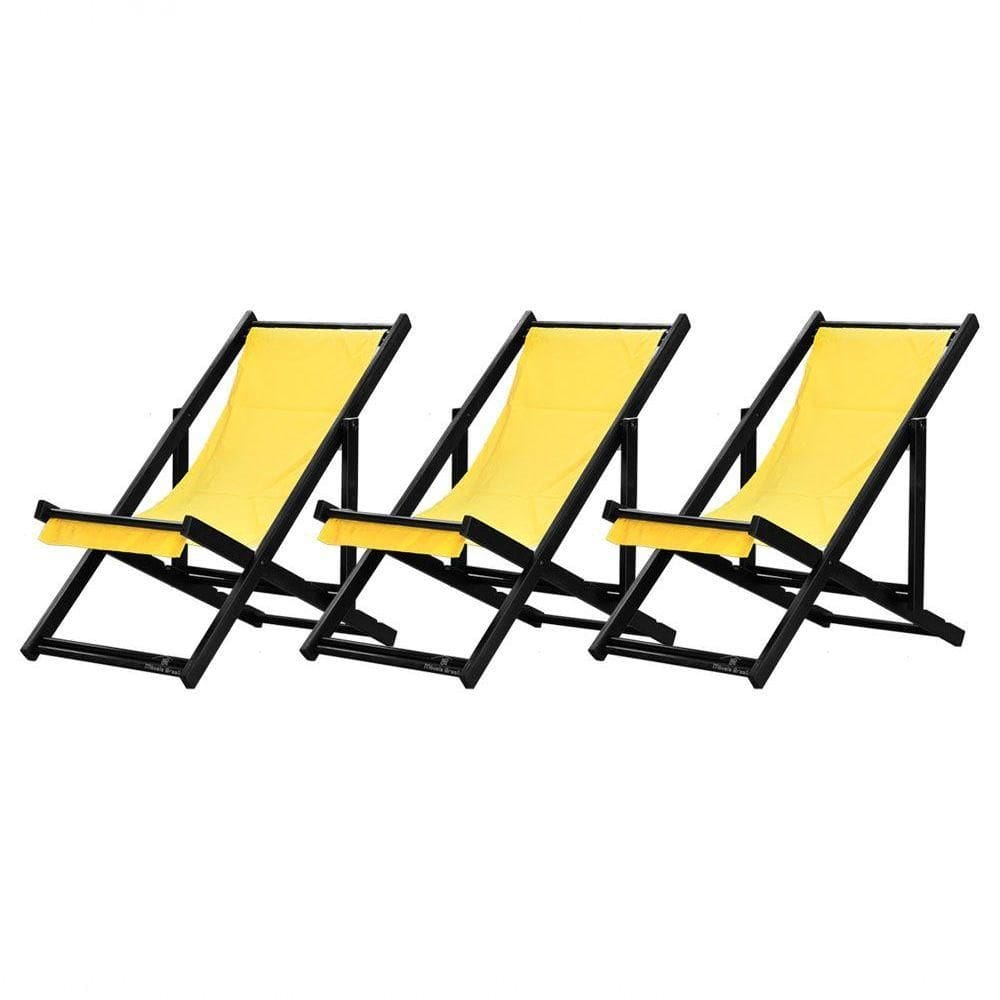 Kit 3 Espreguiçadeiras Dobrável Black Sb-amarelo