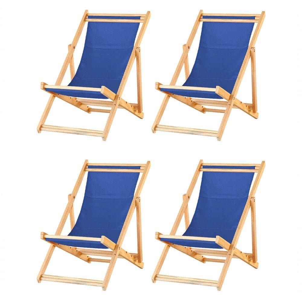 Kit 4 Cadeira Espreguiçadeira Dobrável S-b-azul Marinho