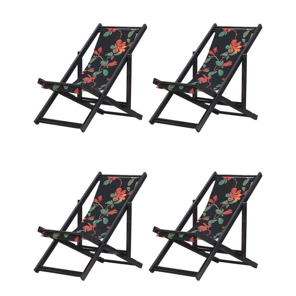 Kit 4 Espreguiçadeiras Dobrável Black Sb-preto Flores