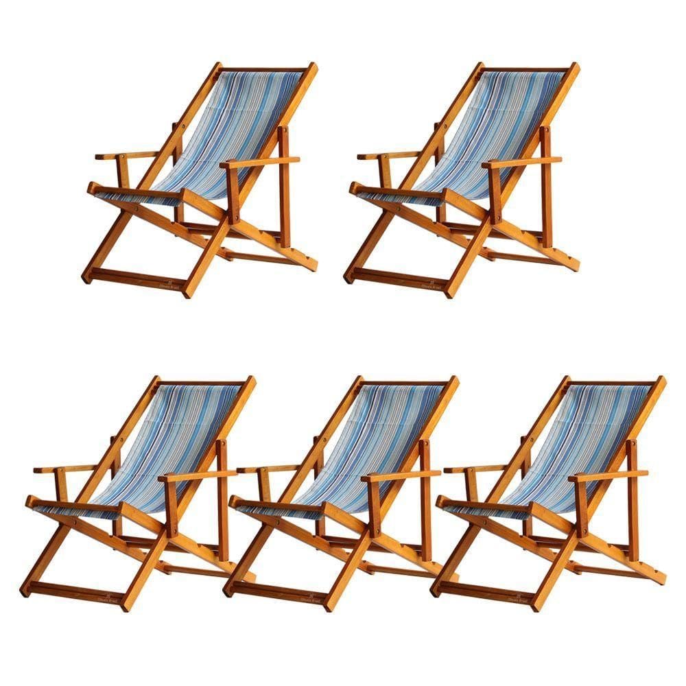 Kit 5 Espreguiçadeira Preguiçosa Dobrável Mel Cb-listras Azuis