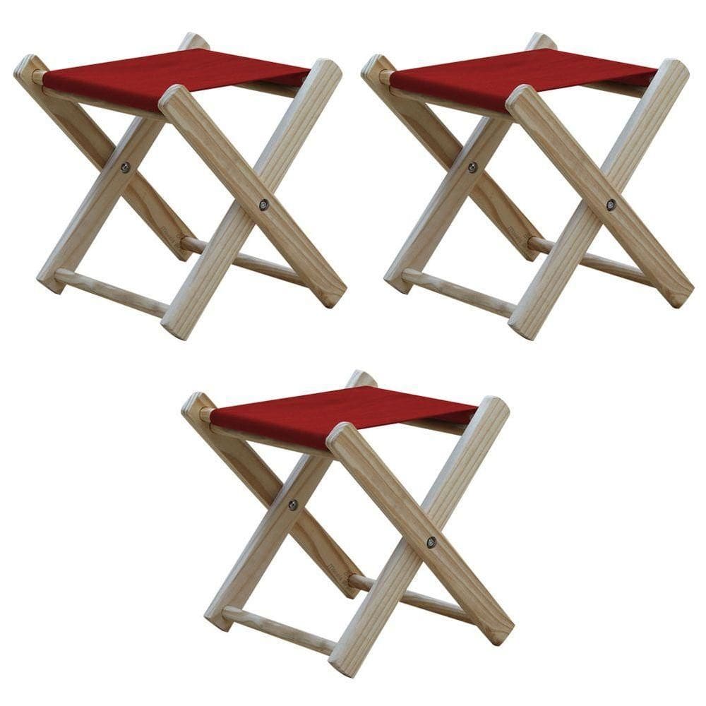 Kit 3 Banquinho De Madeira Banqueta Pescador-vermelho