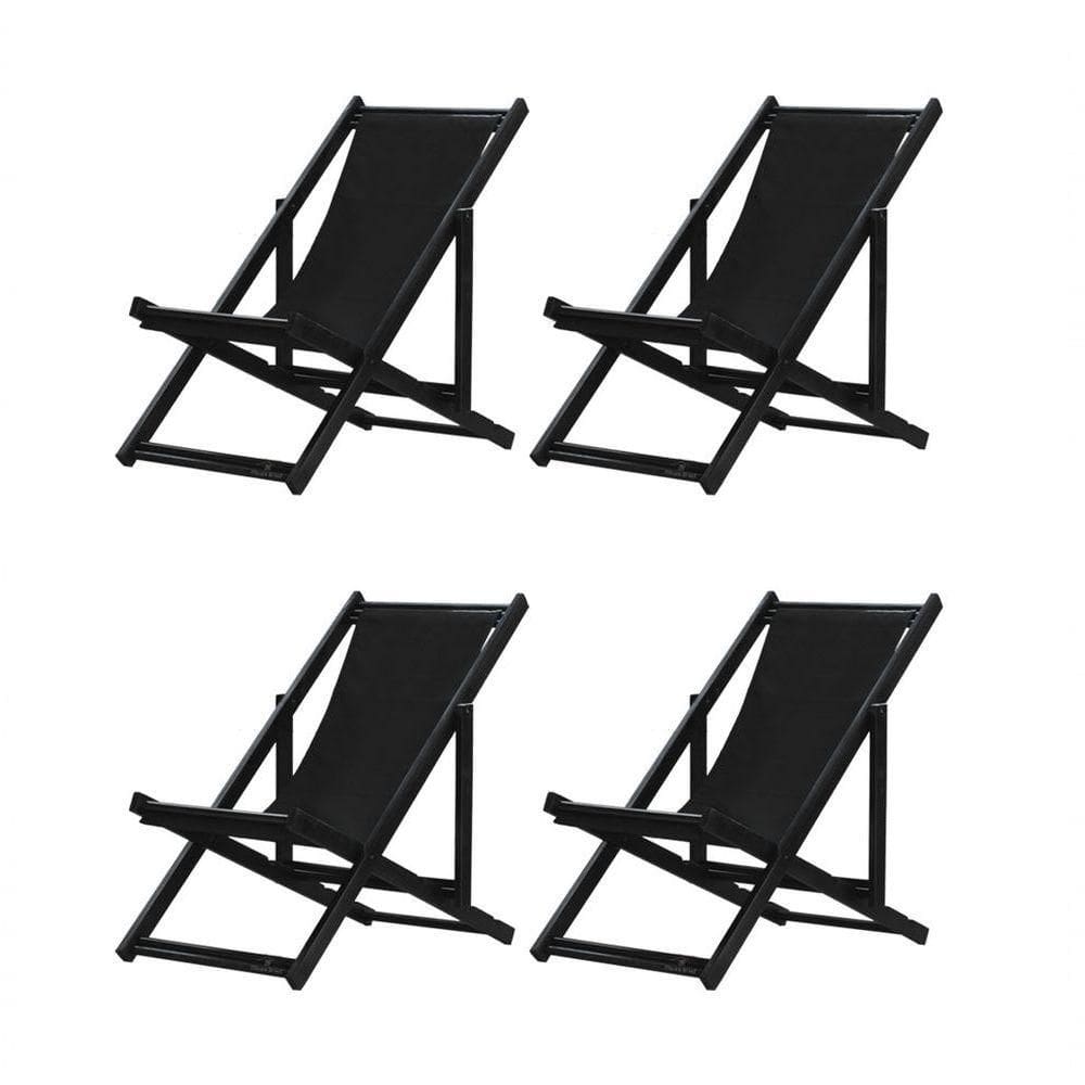 Kit 4 Espreguiçadeiras Dobrável Black Sb-preto