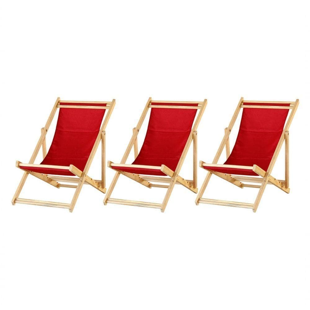 Kit 3 Cadeira Espreguiçadeira Dobrável S-b-vermelho