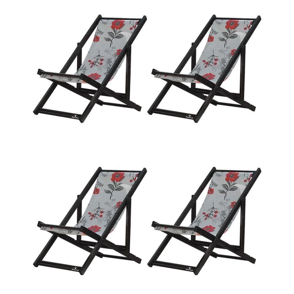 Kit 4 Espreguiçadeiras Dobrável Black Sb-cinza Floral