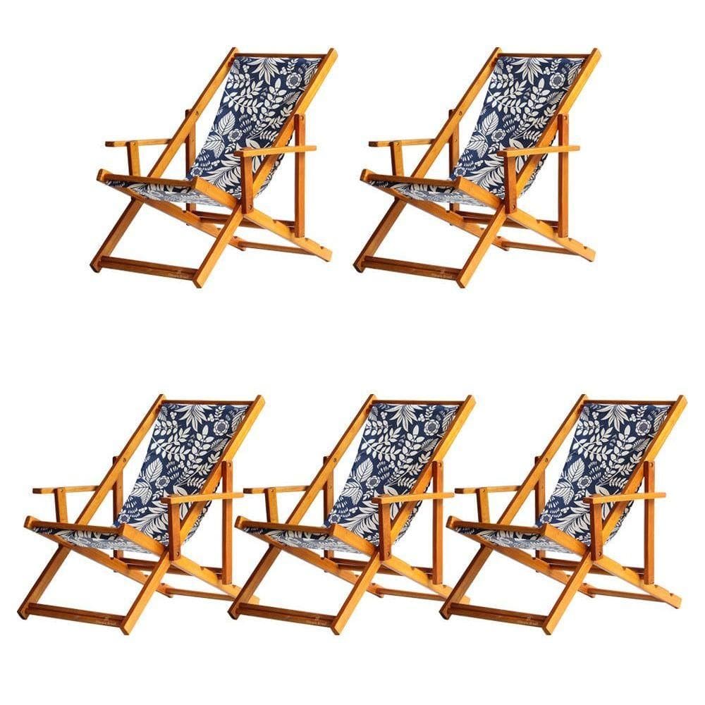Kit 5 Espreguiçadeira Preguiçosa Dobrável Mel Cb-folhas Brancas