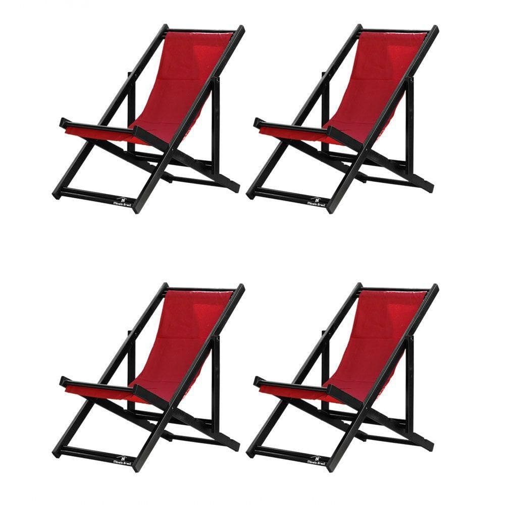 Kit 4 Espreguiçadeiras Dobrável Black Sb-vermelho