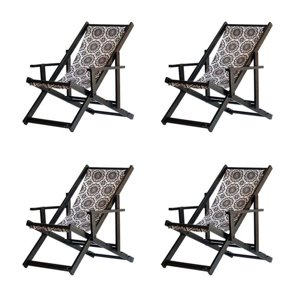 Kit 4 Espreguiçadeiras Dobrável Black Cb-mandala