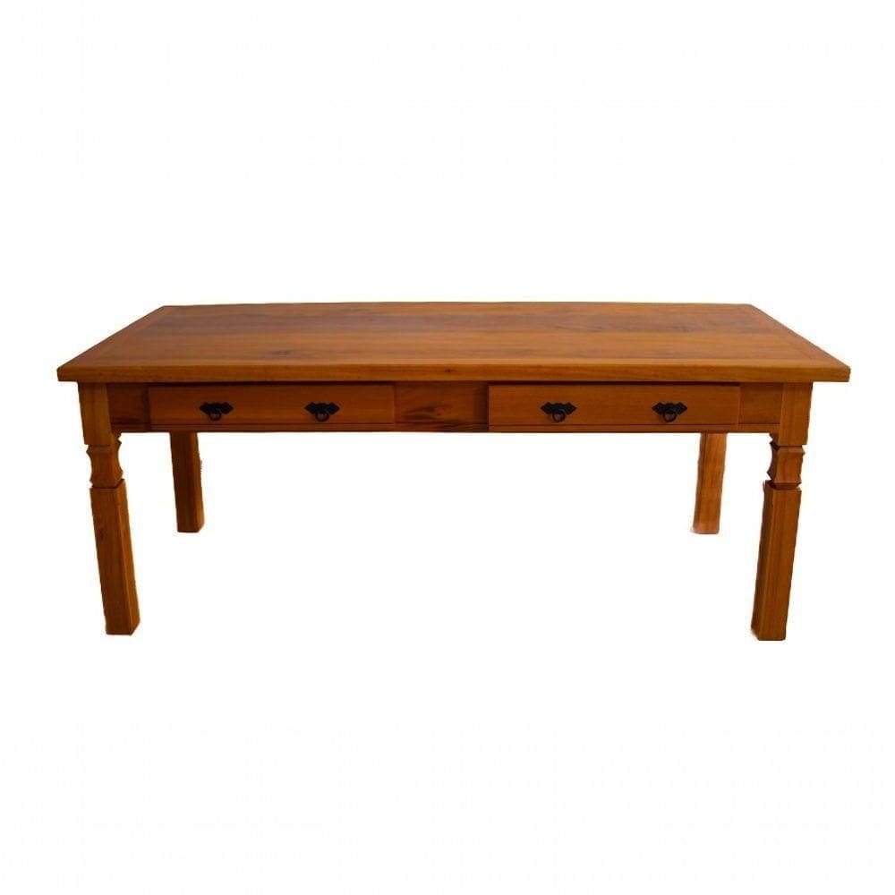Mesa De Jantar 2 M Madeira Maciça Natural Com Gaveta - Drawer