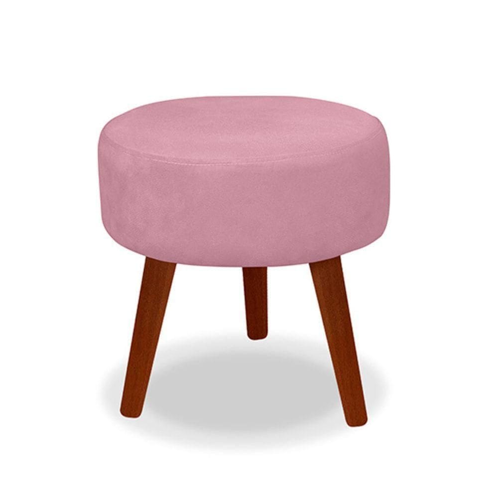 Puff Redondo Decorativo Danny Rosa Bebe Pés Palito