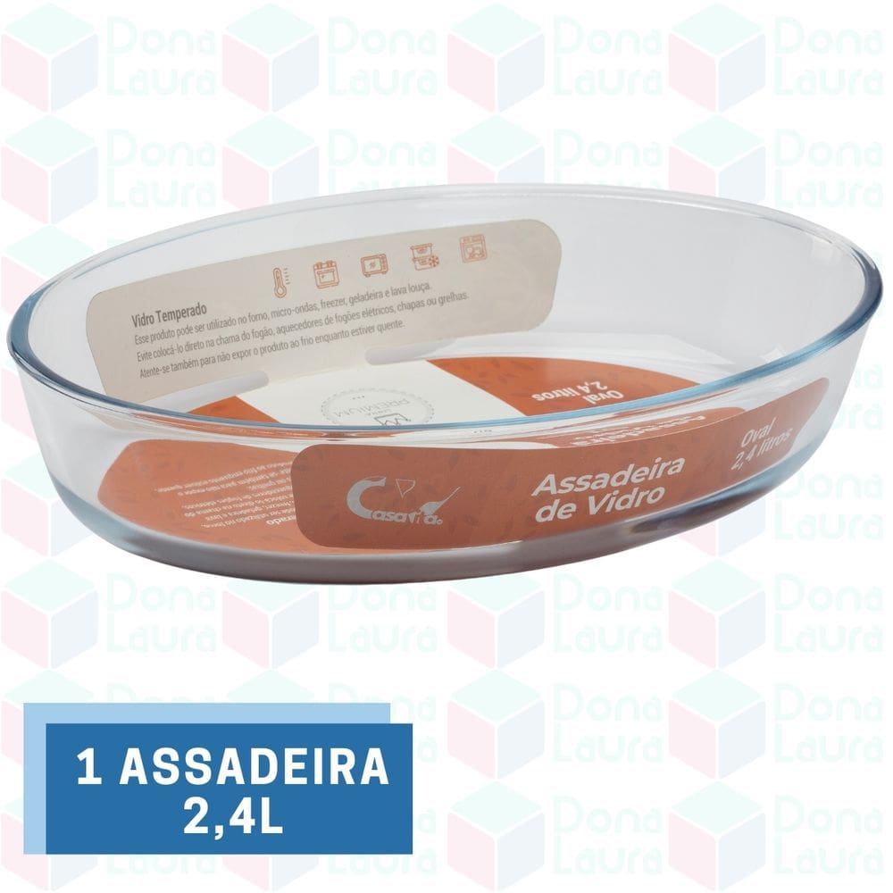 Travessa Vidro Temperado 2,4L Forno Assados Cozidos Saladas 1UNIDADE
