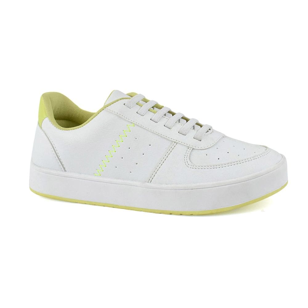 Tênis Godiva Casual Cadarço Elástico Feminino Branco Verde Limão