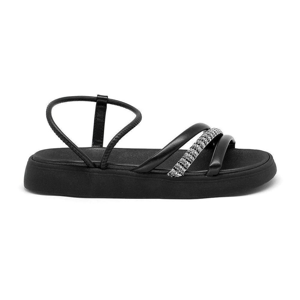 Sandália Moleca Casual Strass Brilho Feminina Preta