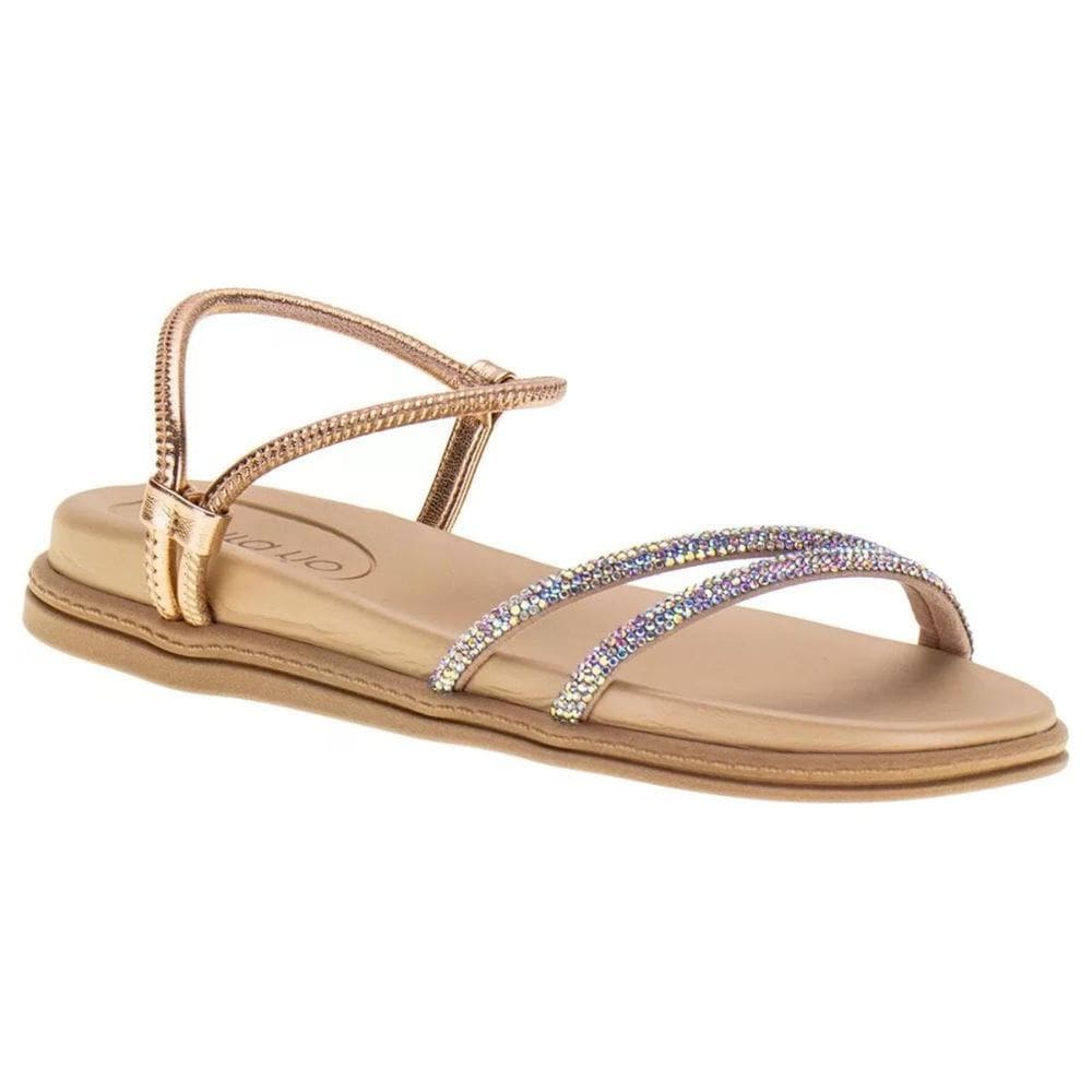 Sandália Beira Rio Rasteira Strass Feminina Nude