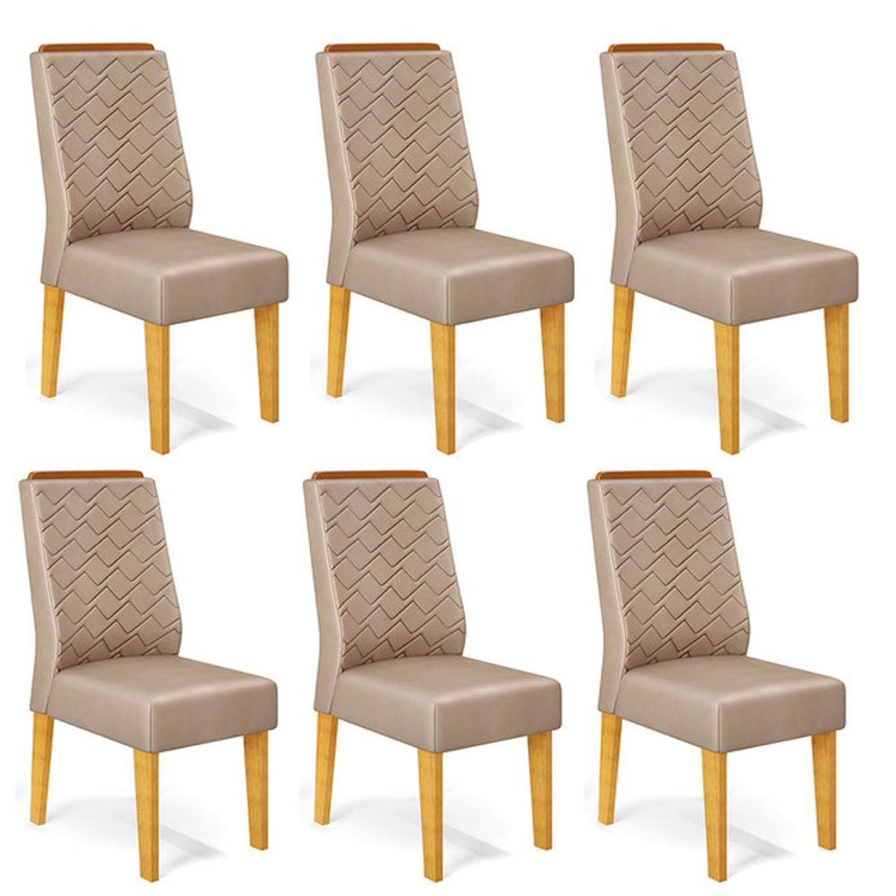 Conjunto com 06 Cadeiras Lídia Cedro Veludo Kraft DJ Móveis