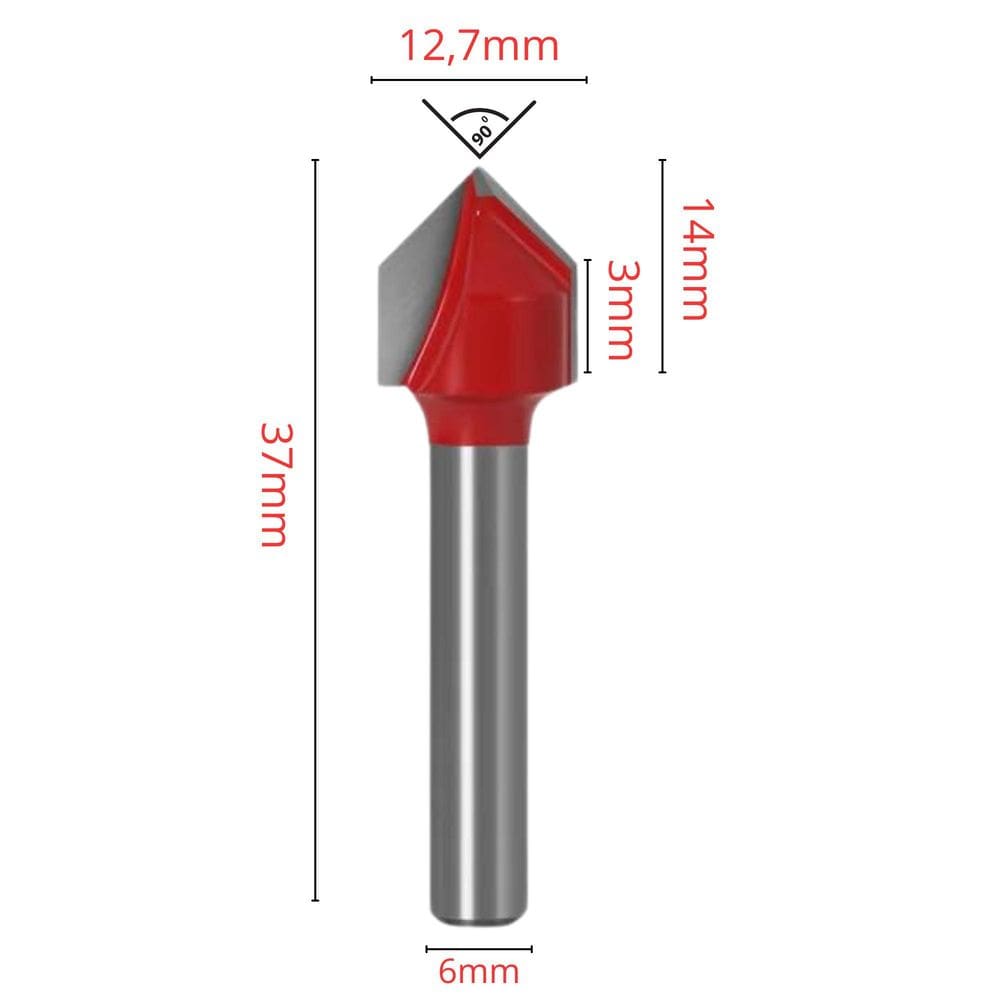 Fresa Rasgo Em V 90 Graus V-Bit 12,7Mm Tupia Cnc Haste 6Mm