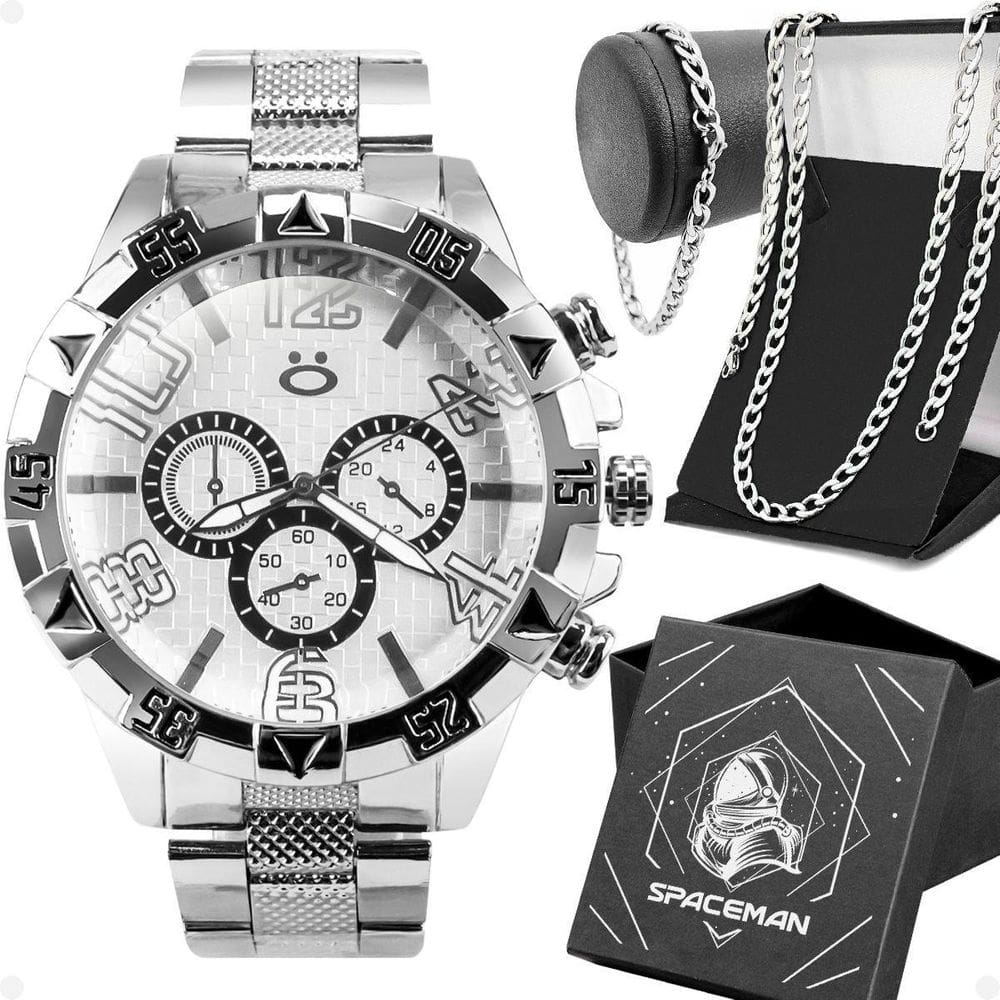 Relogio Aço Inox Prova Dagua + Pulseira + Cordão + Caixa