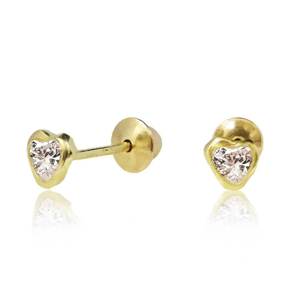 Brinco Zircônia Coração Em Ouro 18K