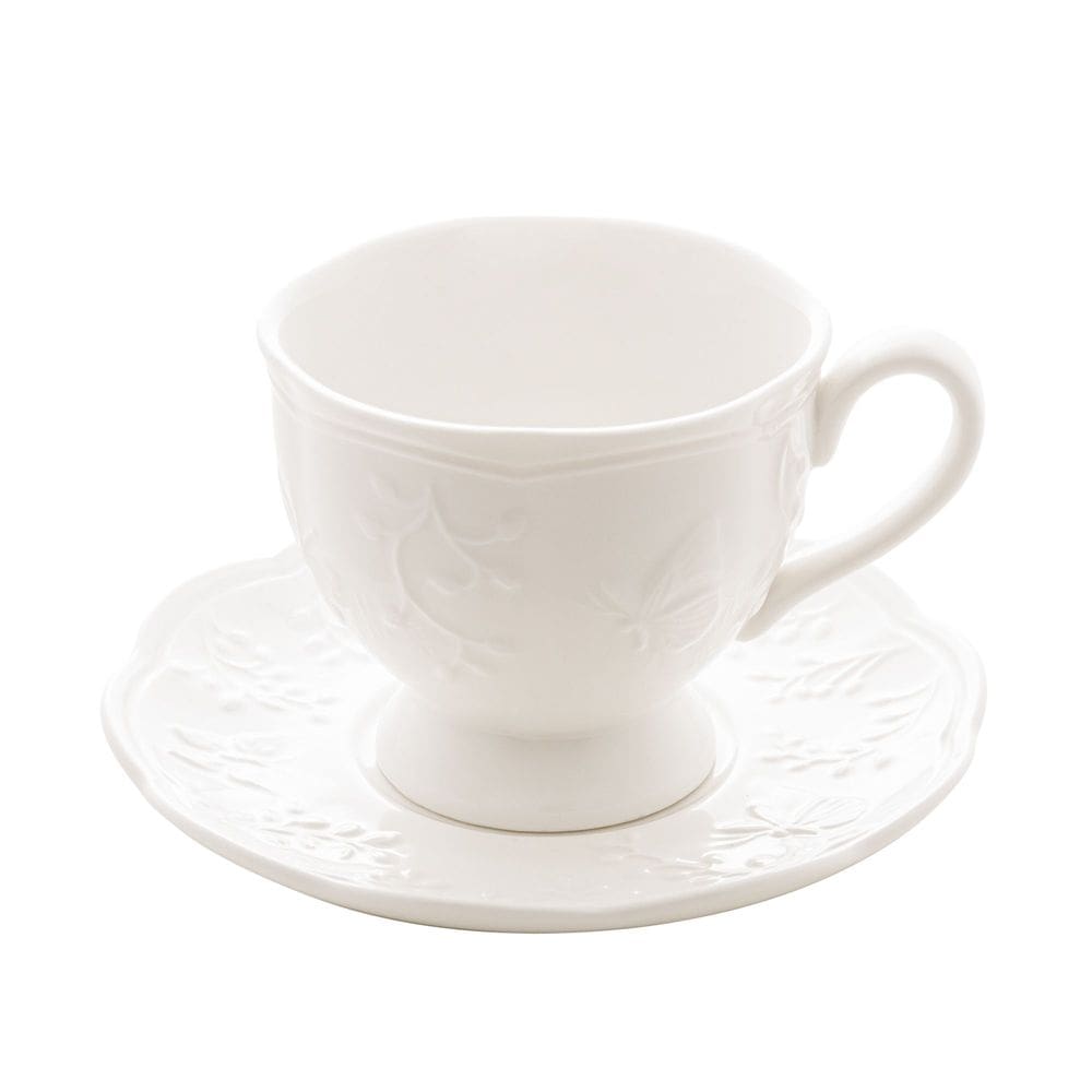 Xícara de Chá com Pires de Porcelana New Bone Butterfly Flower 200ml - Lyor