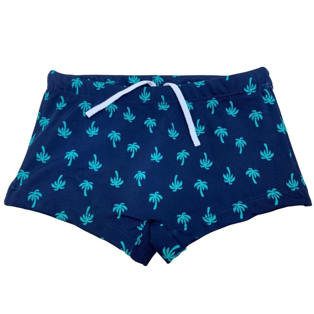 Sunga Infantil Boxer Proteção Uv Juvenil Coqueiros Natação Praia Piscina Azul Marinho