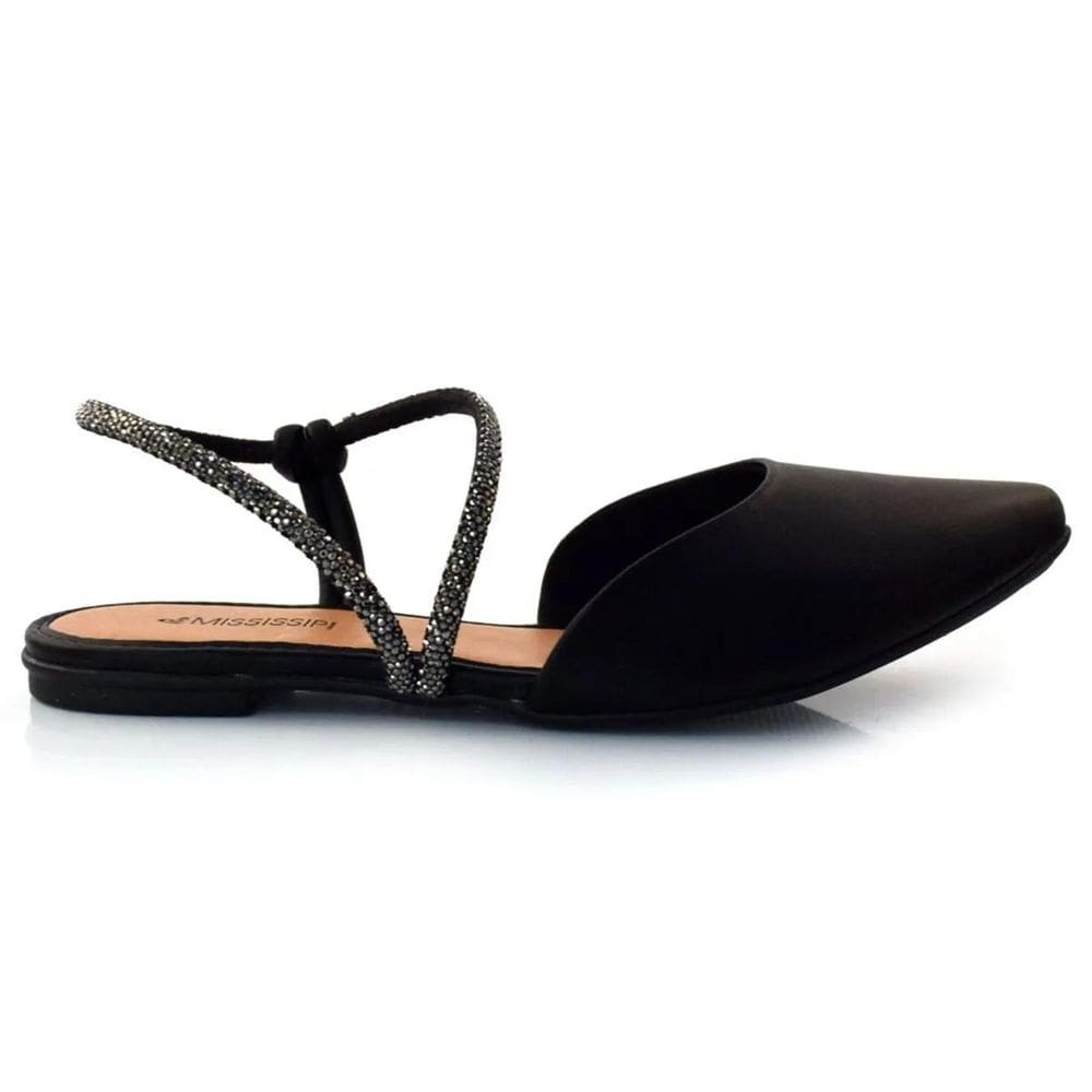 Mule Mississipi Rasteiro Brilho Strass Feminino Preto