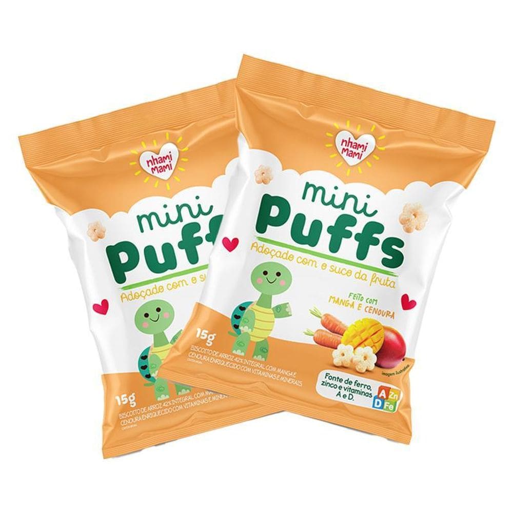 Kit 2X: Snack Infantil Mini Puffs Manga E Cenoura Nhami Mami