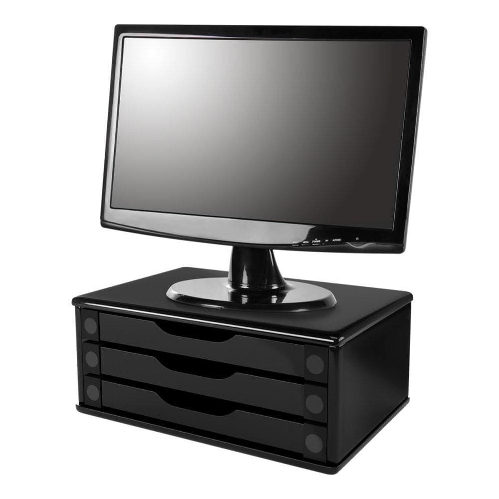 Suporte De Monitor De Madeira Com 3 Gavetas Preto