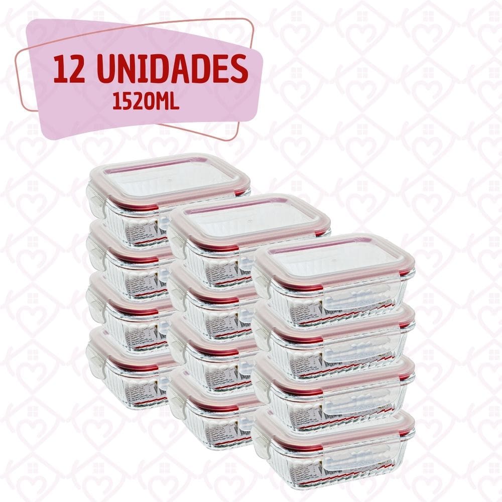 Jogo Potes Hermeticos Grande 1040ml Tampa Trava Canelado 12Un