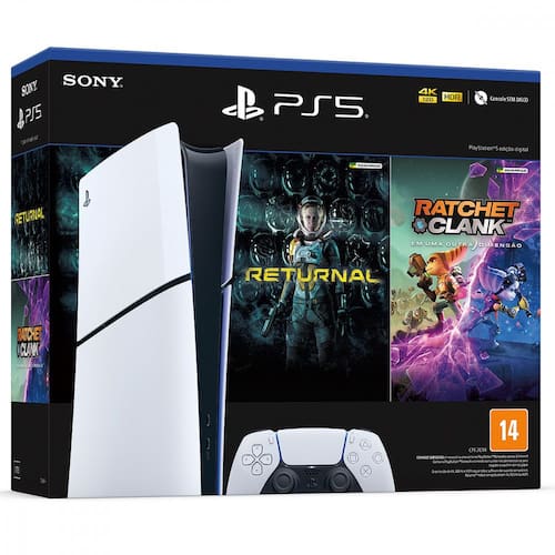 Imagem do produto Console PS5 Slim 1TB Digital Edition + 2 Jogos – Branco em Extra