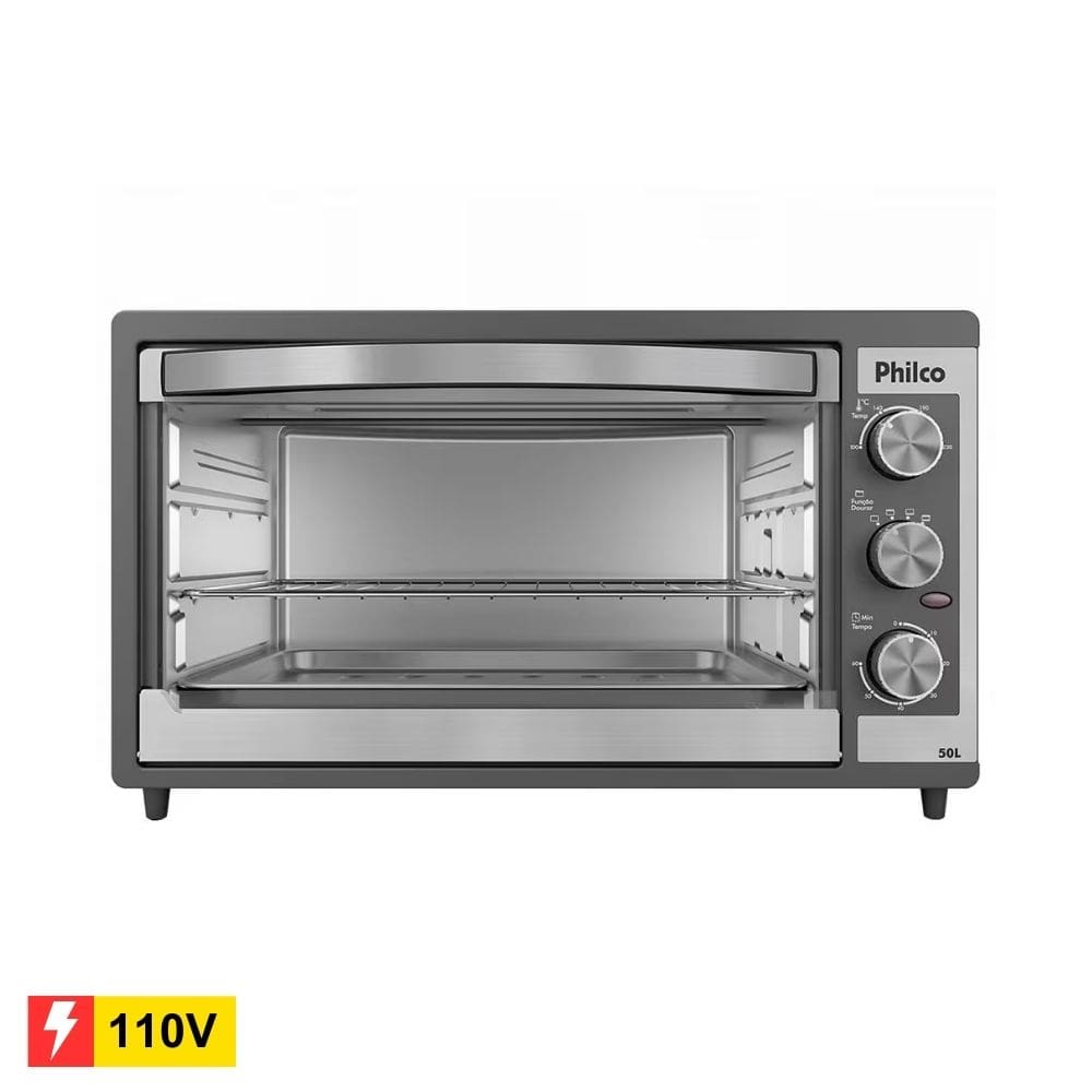 REEMBALADO: Forno Elétrico Philco PFE52P 50L com Botão Timer de 60 minutos – Preto 110V