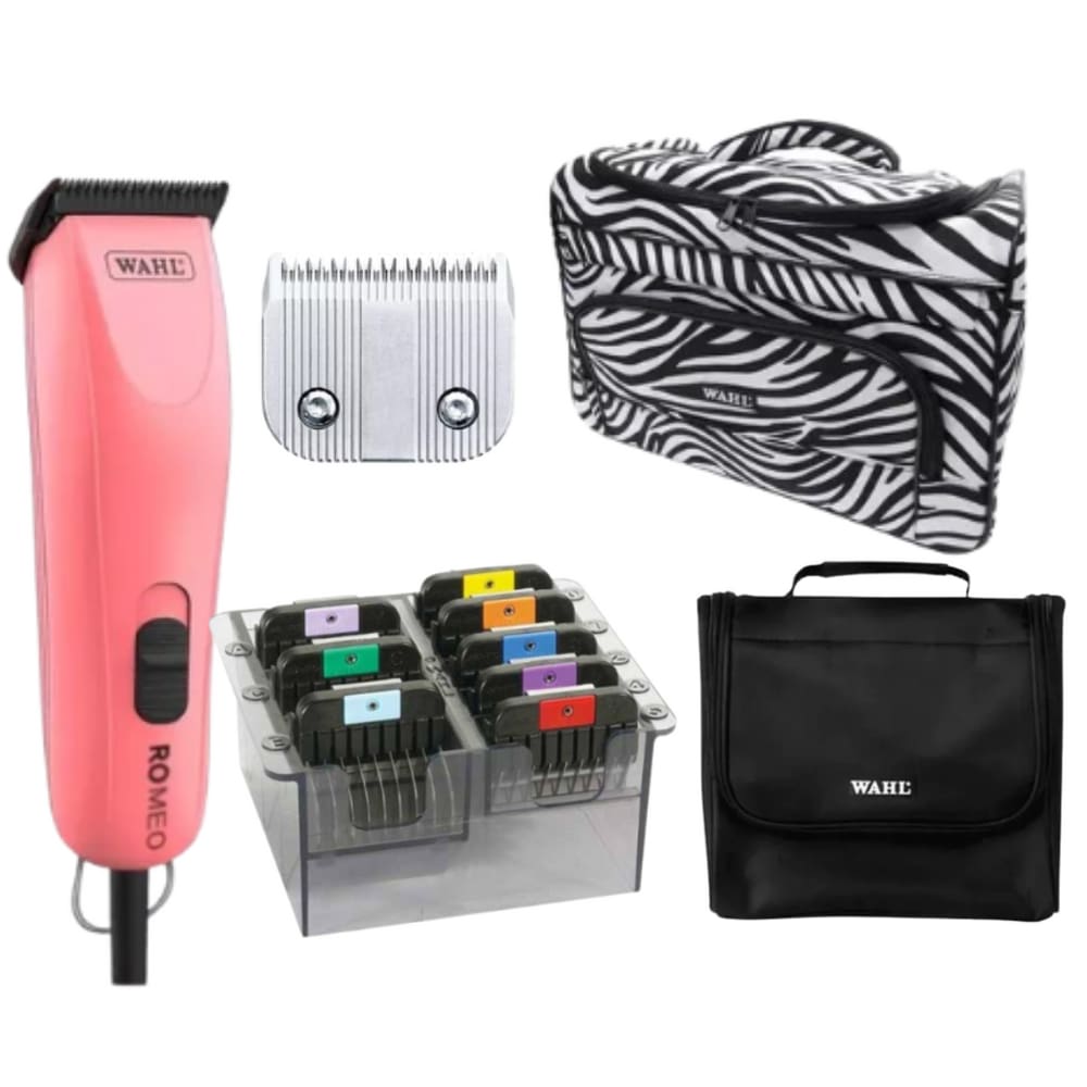 Máquina de tosa Romeo bivolt profissional com fio e Kit pentes adaptadores 8 peças em aço