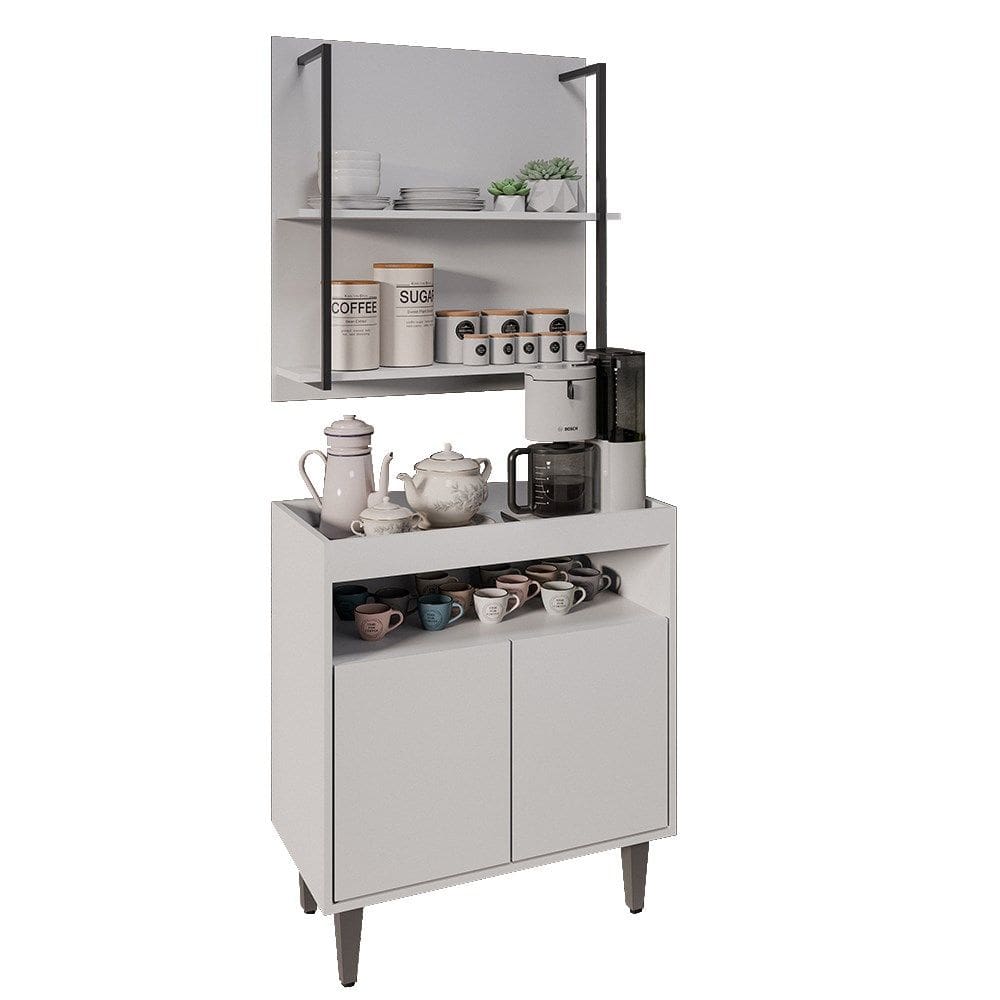 Aparador Cantinho do Café e Painel 2 Prateleiras Flora M24 Branco - Mpozenato