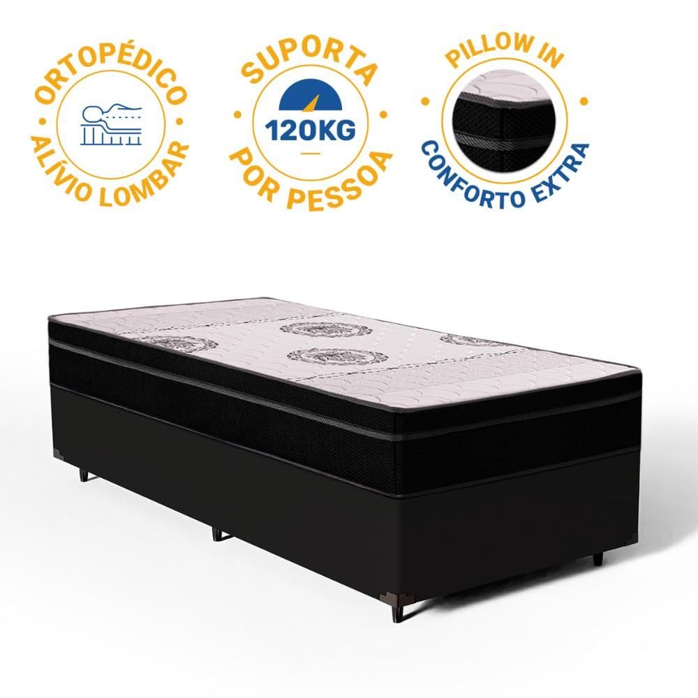 Cama Box com Colchão Pillow In Orthoplus Solteiro 88x188x25cm