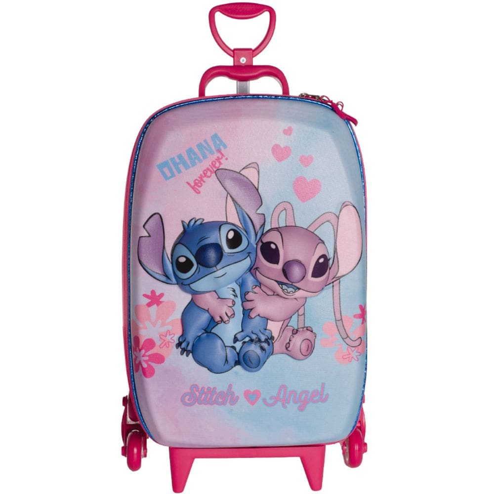 Mochila Roda Tripla Stitch e Angel Infantil 3d Impermeável