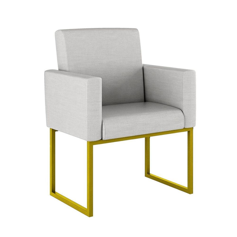 Poltrona Cadeira Decorativa Recepção Base Ferro Dourado