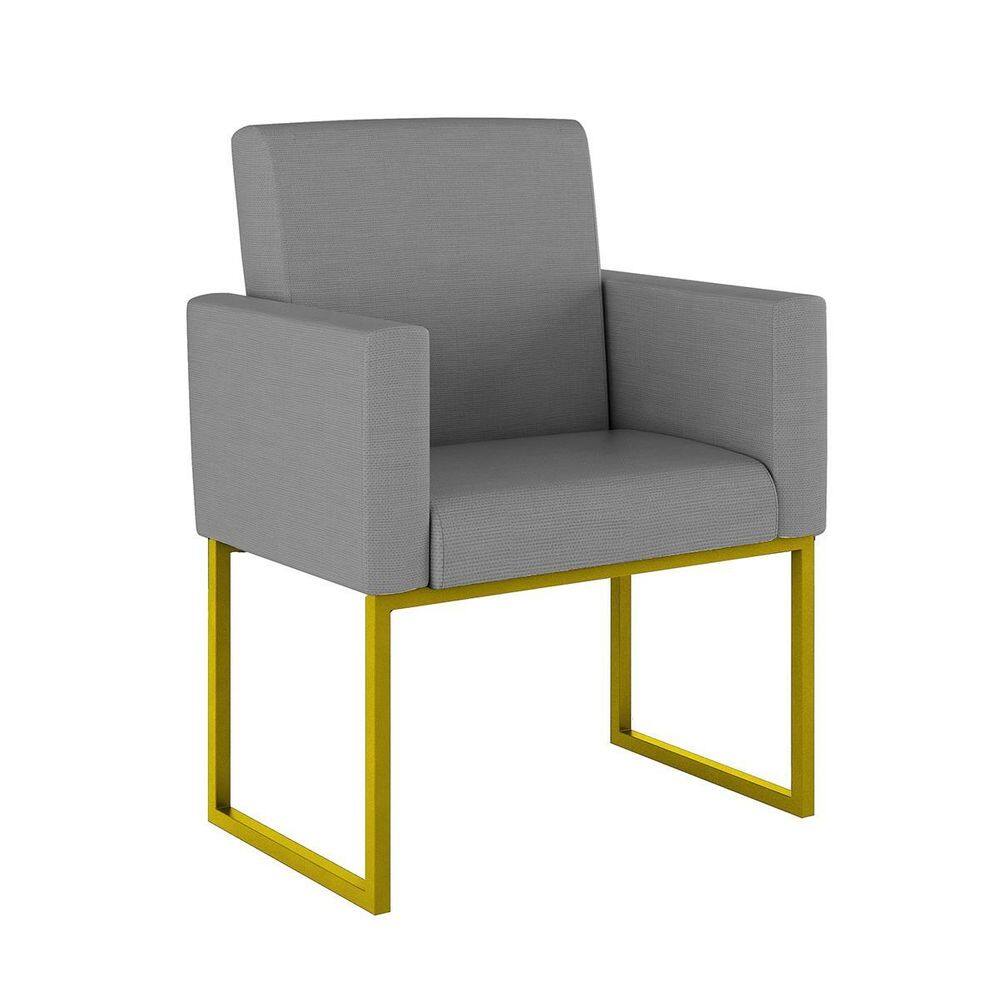 Poltrona Cadeira Decorativa Recepção Base Ferro Dourado