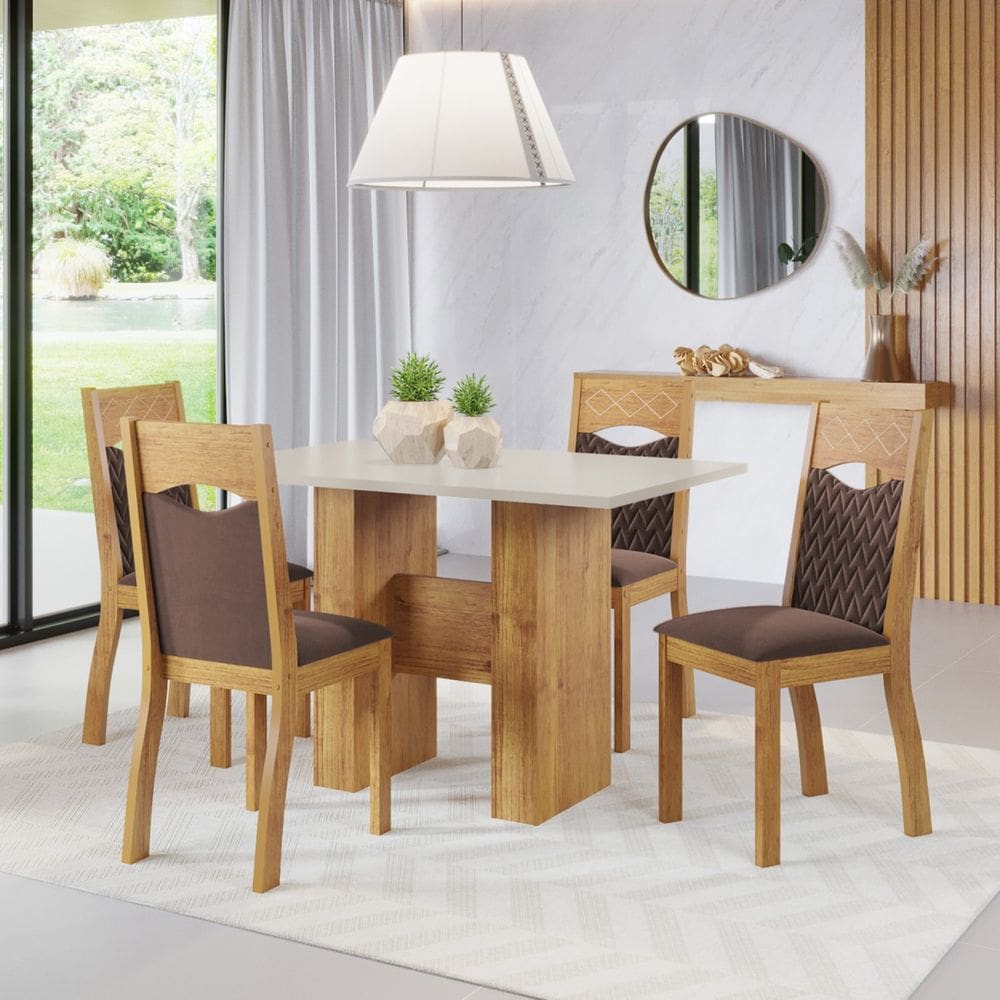 Mesa de Jantar Retangular Green Com 4 Cadeiras Pietra Cobre/BlondeV.bombom - Casa Giulia