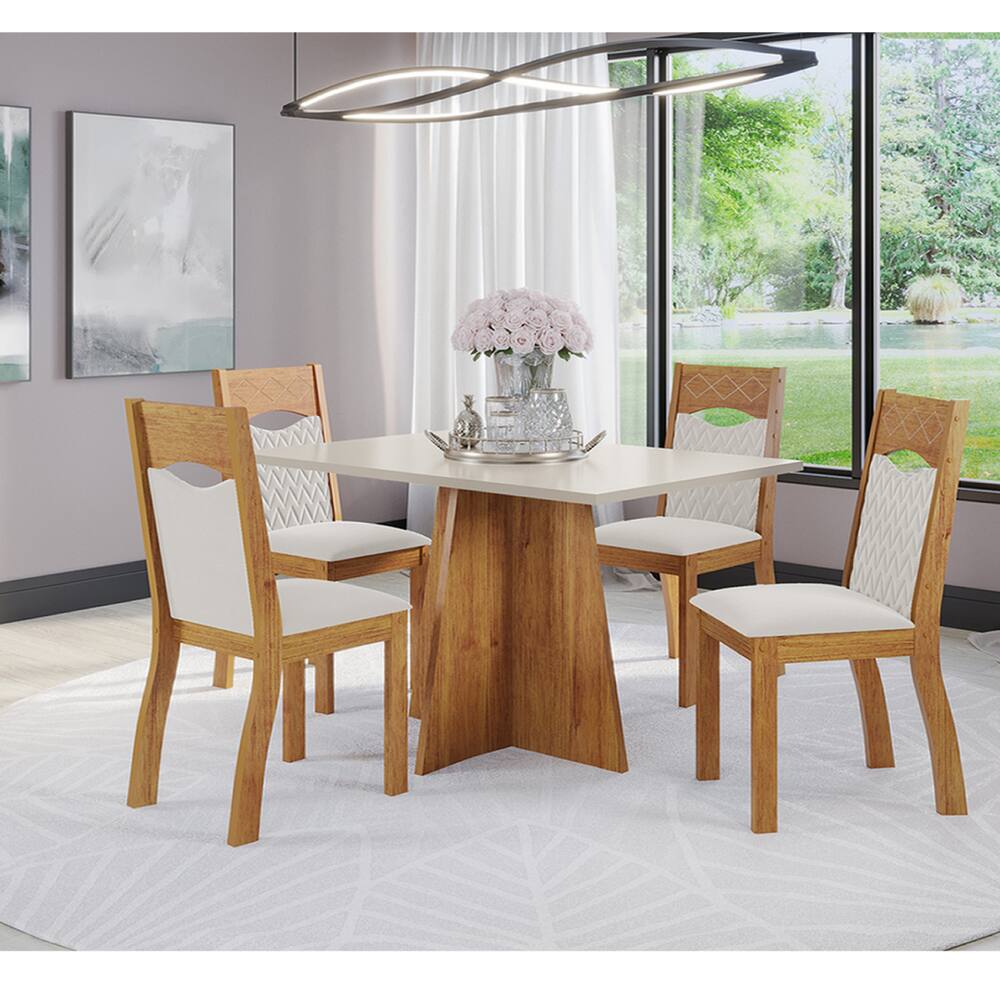 Mesa de Jantar Retangular Rabanne Com 4 Cadeiras Pietra Cobre/Blonde/V.marfim - Casa Giulia