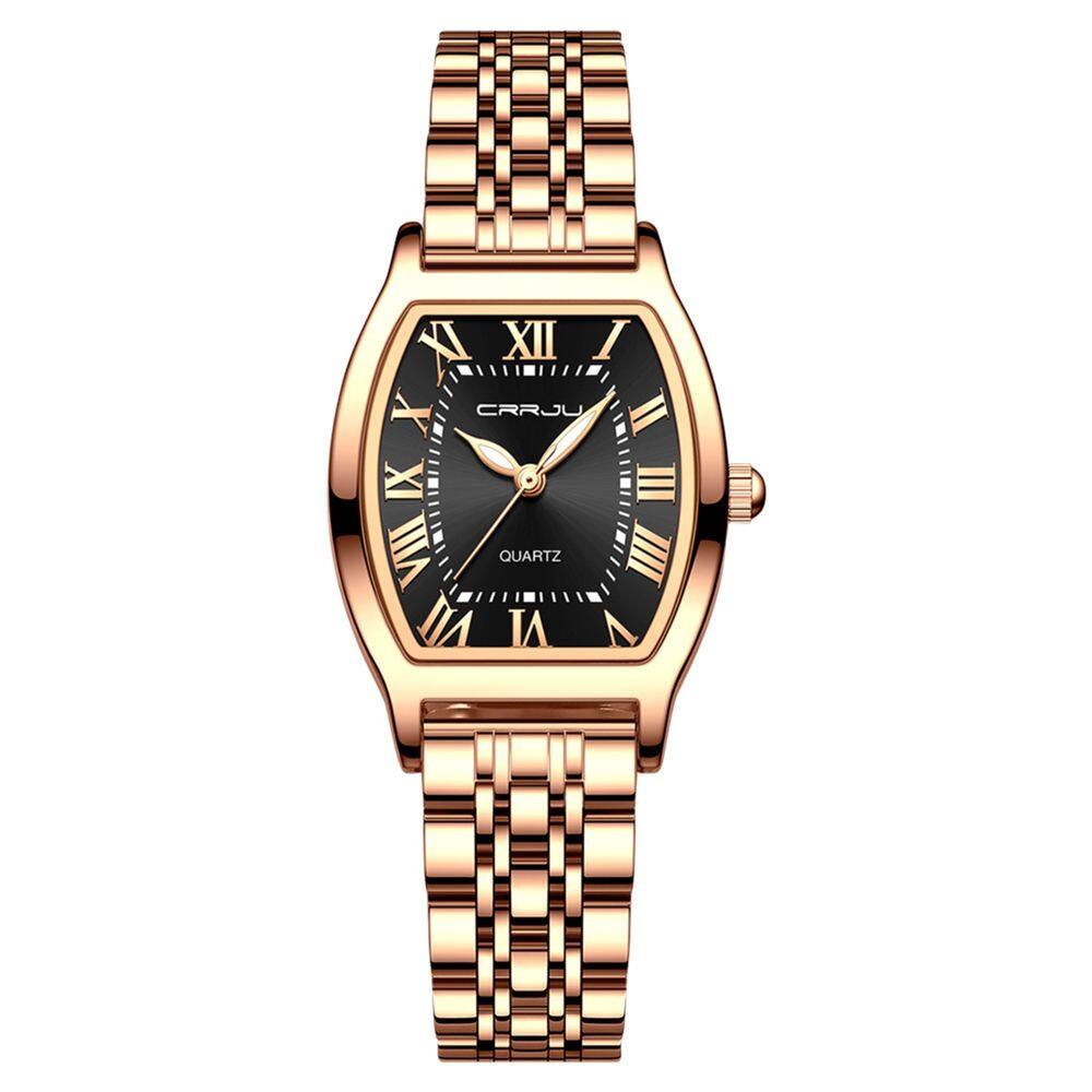 Relógio de Pulso Feminino Tonneau em Aço Inoxidavel Impermeável Casual