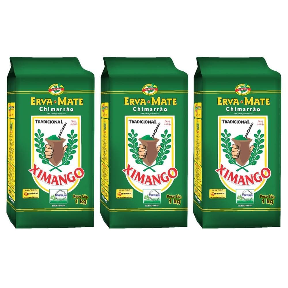 3 Pacotes de Erva Mate De Chimarrão Tradicional 1kg cada À Vácuo Ximango