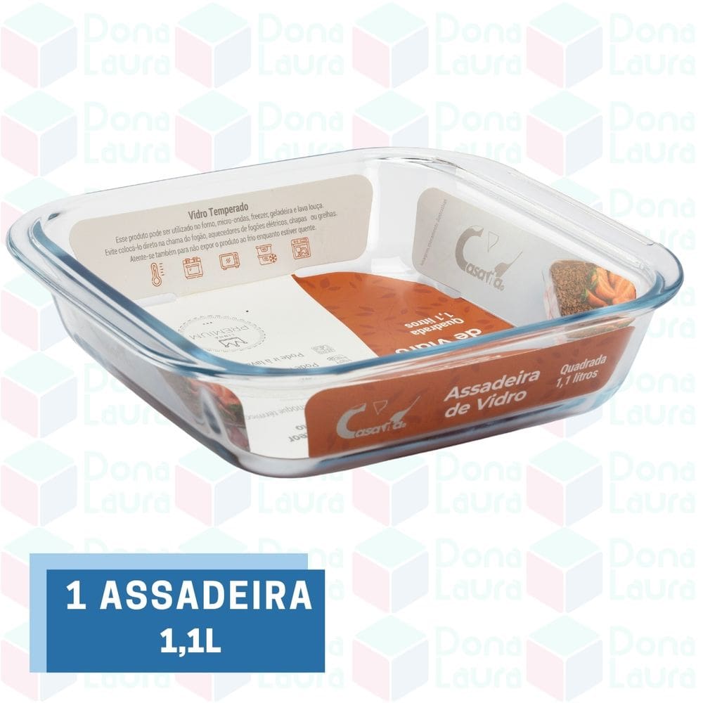 1 Forma de Vidro 1,1L Quadrada Sobremesa Servir Pequena Mesa