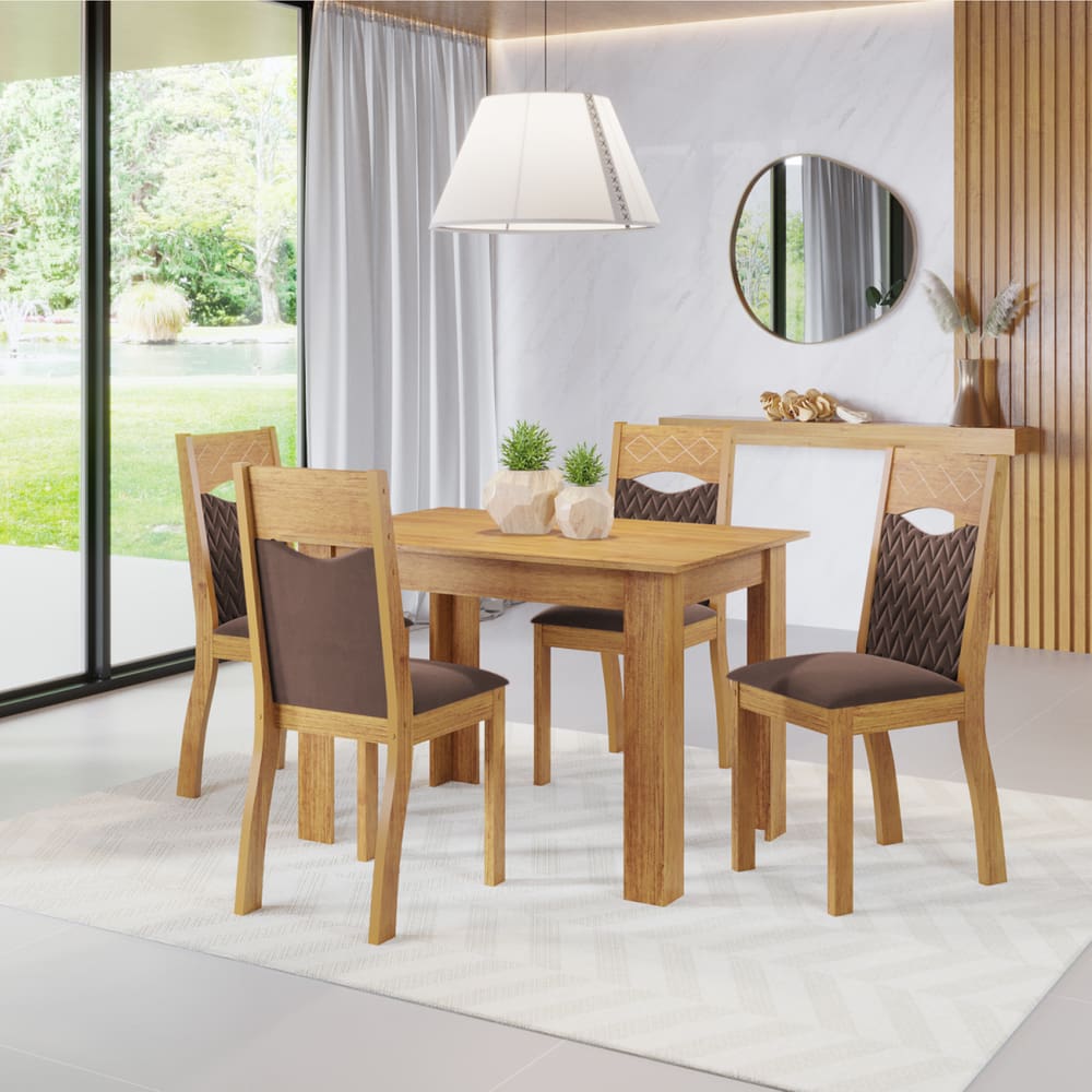 Mesa de Jantar Retangular Carmim Com 4 Cadeiras Pietra Cobre/V.bombom - Casa Giulia