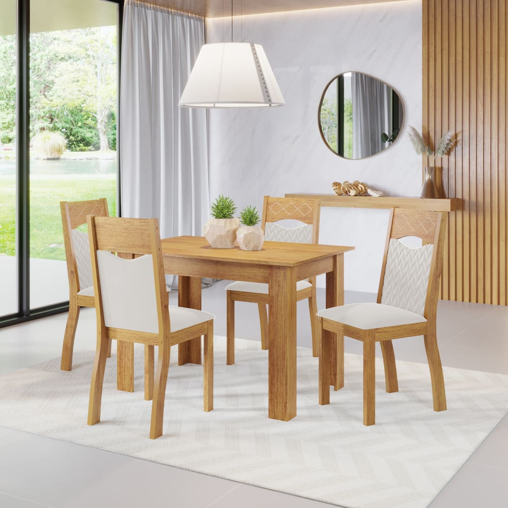 Mesa de Jantar Retangular Carmim Com 4 Cadeiras Pietra Cobre/V.marfim - Casa Giulia