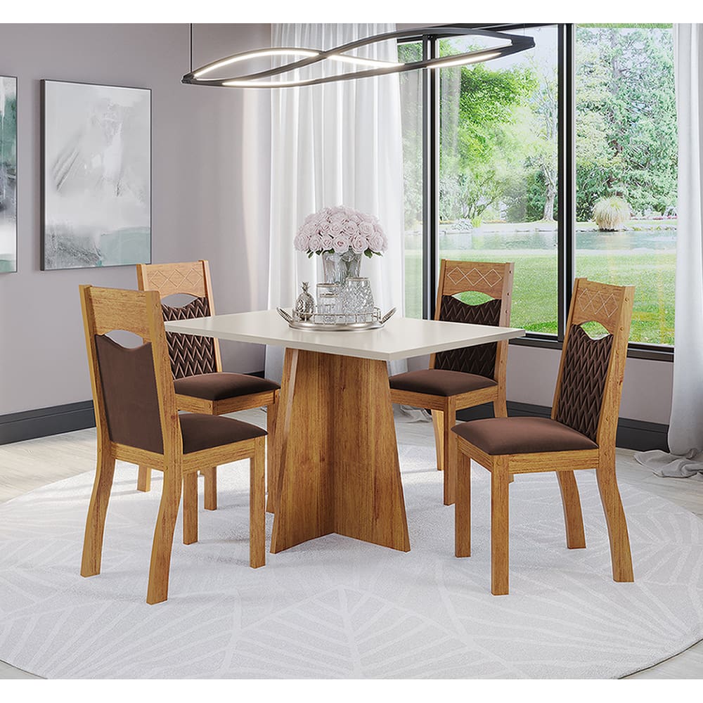 Mesa de Jantar Retangular Rabanne Com 4 Cadeiras Pietra Cobre/Blonde/V.bombom - Casa Giulia